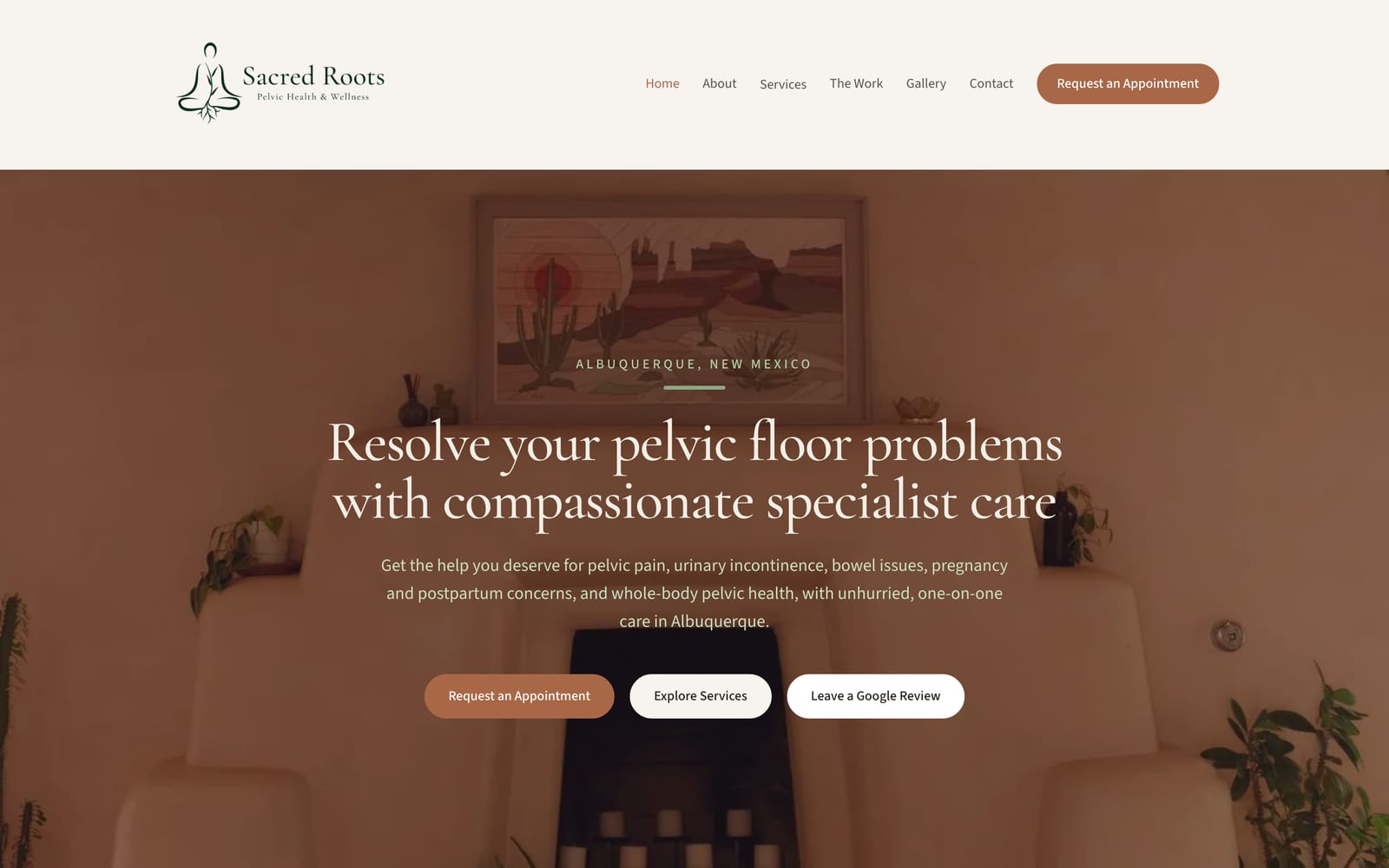 Sacred Roots Pelvic Health & Wellness website preview